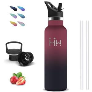 Grsta Borraccia Termica, 500ml Borraccia Bambini, Senza BPA, Borraccie con Cannuccia, Senza Perdite, Borraccie Acciaio Inox, Bottiglie Metallo, Doble Aislamiento, Borracce per Scuole, Uffici, Campeggio