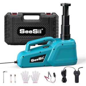 SEESII Cric idraulico per auto: 5 tonnellate 12V Cric Elettrico con telecomando e luce LED, portata di sollevamento di 15,5-45 cm per cambio gomme auto/SUV/camion e riparazione in garage