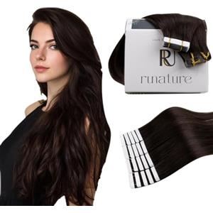 RUNATURE Extension Capelli Veri Biadesivo Castano 30cm 20pcs Corto Extension Biadesivo Lisci 30g #2