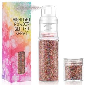 AOOWU Glitter Spray, Glitter Corpo e Capelli con 1 Ricarica, Spray Glitterato Glitter Polvere Trucco, Polvere Ultrafine Glitter per Halloween, Club, Feste, 17g(Laser Colorato)