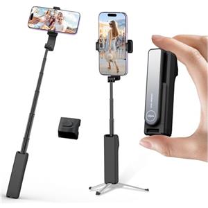 yAyusi Estensibile Mini Selfie Stick Treppiede con Telecomando, Treppiede Portatile Tascabile per iPhone, Piccolo Compatto Telefono Selfie Stick per Vlog/Registrazione Video/Streaming Live (Nero)