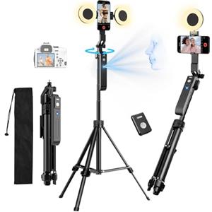 yAyusi Treppiede per Tracciamento Automatico del Viso con Luce, 360° Rotazione 180CM Selfie Stick Treppiede con Telecomando, Supporto per Fotocamera Telefono con Sensore di Movimento per Vlog/Video