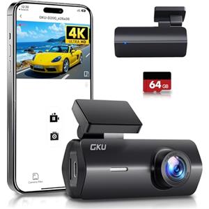 GKU Dash Cam Auto 4K,Dash Cam con UHD 2160P,DashCam Auto con WiFi integrato,Scheda SD 64G,24H Parking Monitor DashCam,Super Visione Notturna,170°Grandangolo,WDR,G-Sensor,Registrazione in Loop,Max 256G