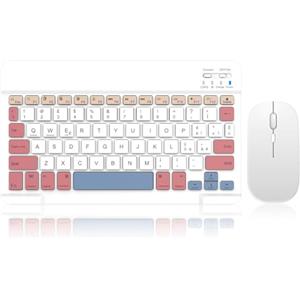 SOPPY Tastiera e Mouse Bluetooth Portatili, Mini Tastiera Ricaricabile, Tastiera Wireless per iPad/Samsung Tab/Lenovo Tab/iOS/Android/Windows, Layout Italiano (Bianco e Rosa)