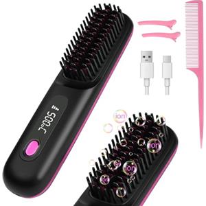LOPHE Piastra per Capelli, Spazzola Lisciante per Capelli Tecnologia in Ceramica con Display LCD, Senza Fili Piastra Lisciante, 3 Temperature 160°C-200°C per Capelli Lisci, Ricci e Mossi(Nero)
