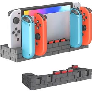 AriKroii Caricatore per Switch/Switch OLED，Ricarica Controller per Swtich accessori，Ricarica 4 Controller Contemporaneamente,Switch OLED con 8 slot di giochi e Indicatore LED (Nero)