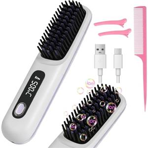 LOPHE Piastra per Capelli, Spazzola Lisciante per Capelli Tecnologia in Ceramica con Display LCD, Senza Fili Piastra Lisciante, 3 Temperature 160°C-200°C per Capelli Lisci, Ricci e Mossi(Bianco)