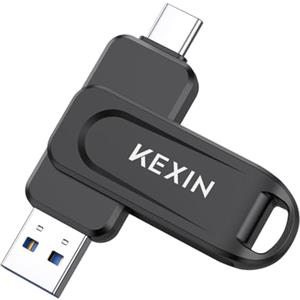 KEXIN Chiavetta USB 256GB 3.0 Chiavetta USB C 256 GB Pendrive OTG Pennetta Girevole Doppia Memoria Stick con Connettori USB reversibili di Tipo C e Tipo A per Smartphone, Tablet, Mac e Computer, Nero