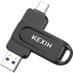 KEXIN Chiavetta USB 3.0 128GB Chiavetta USB C 128 GB Pendrive OTG Pennetta Girevole Doppia Memoria Stick con Connettori USB reversibili di Tipo C e Tipo A per Smartphone, Tablet, Mac e Computer, Nero