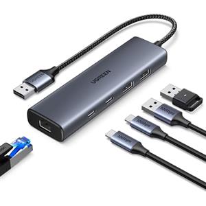 UGREEN Hub Ethernet USB-A Adattatore LAN 1000 Mbps con 4 Porti Convertitore di Rete Gigabit con 2 Tipo C 3.2 10Gbps Compatibile con iPhone, iPad, laptop con Windows, Mac OS, Linux, ecc.