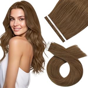 Moresoo 35 cm Extension Capelli Veri Biadesivo Marrone Chiaro Invisibili Remy Lisci Extension Biadesive Marrone 10 Pezzi 20g #8