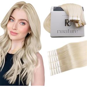 RUNATURE Extension Capelli Veri Biadesivo Biondo Bianco Remy Extension Capelli Veri 25cm 20 Pezzi 30g #800