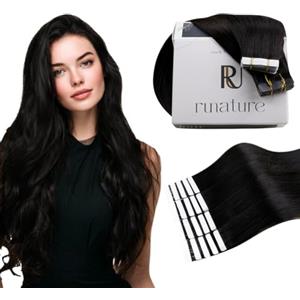 RUNATURE Extension Biadesive Capelli Veri Neri Naturali 20 Ciocche 12 Pollice/30cm 30g Extension Capelli Adesive Veri Nero #1B