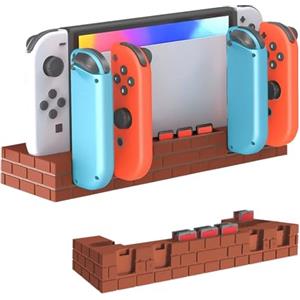 AriKroii Caricatore per Switch/Switch OLED，Ricarica Controller per Swtich accessori，Ricarica 4 Controller Contemporaneamente,Switch OLED con 8 slot di giochi e Indicatore LED(Rosso mattone)