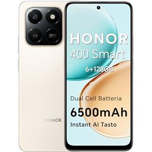 HONOR 400 Smart 4G Smartphone Dual SIM NFC Android 15, 6+128GB, 6500mAh Dual Cell Batteria, 108MP+2MP con Pulsante AI Telefono, 6.77 Pollici 120 Hz Comfort Display, 5 stelle SGS&IP65, Desert Gold