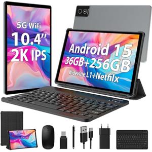 WOREGOO 10.4 Pollici Tablet Android 15, 5G WiFi, Tablet in Offerta 36GB RAM+256GB ROM(TF 1TB), 2000x1200 FHD, Octa-Core, Widevine L1/8000mAh/8MP+13MP/BT5.0/GPS/GMS, con Tastiera e Mouse, Grigio