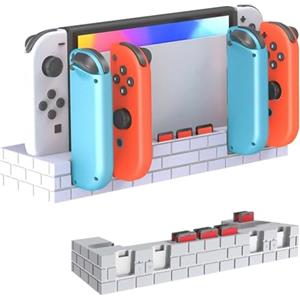 AriKroii Caricatore per Switch/Switch OLED，Ricarica Controller per Swtich accessori，Ricarica 4 Controller Contemporaneamente,Switch OLED con 8 slot di giochi e Indicatore LED (Bianco)