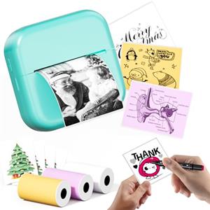 Phomemo M02X Pocket Printer - Mini stampante termica tascabile con 3 rotoli di carta, compatibile con smartphone e tablet, per diari, appunti di studio, liste di cose da fare,stampa di adesivi - Verde