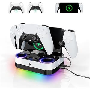 AriKroii Stazione di ricarica per PS Portal, Caricatore per PS Portal/PS5 Controller con Illuminazione RGB,Playstation portatile per PS5,2.5H Rapida Caricatore,3 in 1,per Playstation portal accessori