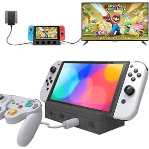 AriKroii Switch TV Dock Compatibile con Switch/OLED, Supporto di Ricarica Portatile Adattatore 4K HDMI/USB 3.0/6 slot di giochi/connettore controller GC,Caricatore Portatile Ricambio Ufficiale