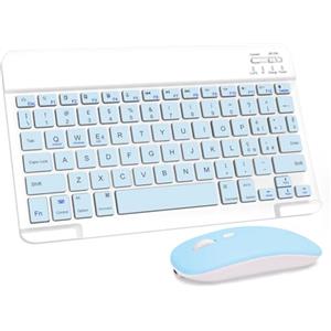 LAMA Tastiera e Mouse Wireless, Tastiera Tablet Universale Ultra Sottile Ricaricabile, Tastiera Bluetooth Portatile per iPad/Tablet/iOS/Android/Windows/Laptop/Computer Desktop/Telefoni, Blu