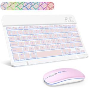 SOPPY Tastiera e Mouse Bluetooth Portatili con Retroilluminazione, Mini Tastiera Ricaricabile, Tastiera Wireless per iPad/Samsung Tab/Lenovo Tab/iOS/Android/Windows, Layout Italiano (Rosa)