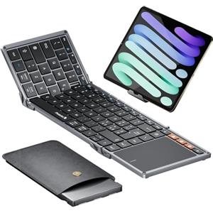 ProtoArc Tastiera Bluetooth Pieghevole, XK01 TP Tastiera Wireless Layout Italiana con Touchpad, Tastieras iPad Portatile Viaggio per iOS, Android, PC Tablet Windows - Grigio