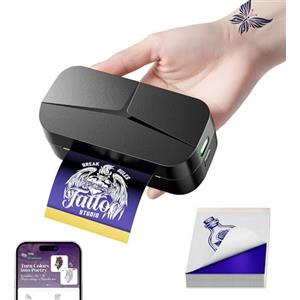 TATTMUSE Mini Stampante Stencil Tattoo per Braccia, Stampante Termica Tattoo con 30pcs Carta Transfer Ideale per Piccoli Stencil, Kit per Tatuaggi per Artisti Principianti, Compatibile con iPhone iPad