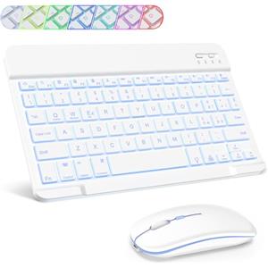 SOPPY Tastiera e Mouse Bluetooth Portatili, Mini Tastiera Ricaricabile con Retroilluminazione, Wireless per iPad/Samsung Tab/Lenovo Tab/iOS/Android/Windows, Layout Italiano (Bianco)
