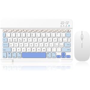 SOPPY Tastiera e Mouse Bluetooth Portatili, Mini Tastiera Ricaricabile, Tastiera Wireless per iPad/Samsung Tab/Lenovo Tab/iOS/Android/Windows, Layout Italiano (Bianco e Blu)