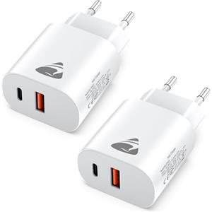 Yosou 2 Pack Caricatore USB C, 20W Ricarica Rapido Presa Spina USBC Alimentatore Type C Multiplo Carica Batterie Caricabatterie Caricatore per iPhone 16 15 14 13 12 11 Pro Max Samsung S24 S23 iPad Cellulare
