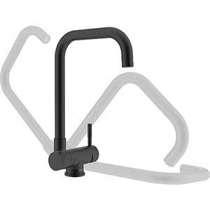 Ulytid Miscelatore Cucina Nero Sottofinestra, Pieghevole 180°Rubinetto Lavello Cucina in Acciaio Inox, L form Girevole a 360°Monocomando Rubinetto Abbattibile, Acqua Calda e Fredda, Finitura Opaca