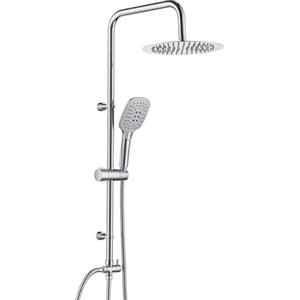 Ulytid Colonna Doccia Senza Miscelatore in Acciaio Inox, Set Doccia con Soffione Tondo da 25 cm e Doccetta con 3 Tipologie di Getto, Supporto a Parete Regolabile 35-54cm, Con deviatore, Tubo, Cromo
