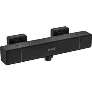 Ulytid Miscelatore Doccia Nero, Miscelatore Termostatico Doccia, Rubinetto Doccia da Muro con Blocco di Sicurezza a 38°, Moderno Rubinetto Termostatico per Bagno Vasca, Uscita Inferiore 1/2" (21mm)