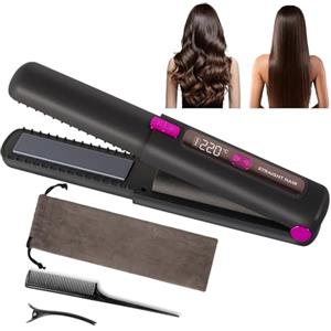 SOPPY 2-IN-1 - Mini piastra lisciante senza fili, 4500 mAh, agli ioni negativi, piastra per capelli portatile, riscaldamento rapido 20 °C, 160-220 °C, colore: Nero
