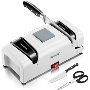 FOHERE Affilacoltelli Elettrico Professionale 5 in 1, 2 Raccoglitrucioli Magnetici, Abrasivi Diamantati al 100% per Coltelli da Cucina in Acciaio Doppio, Forbici e Cacciaviti a Taglio