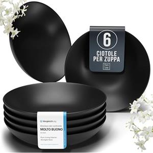 PURE LIVING INTERIOR DESIGN Piatti Neri Moderni - Set Piatti 6 Persone in Ceramica - Elegante Servizio Piatti Manhattan, Adatti a Lavastoviglie e Microonde - Piatto Piatto Profondo per Pasta - Pure Living