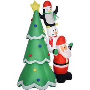 HOMCOM Albero di Natale Gonfiabile Gigante 243cm con Luci a Led e Babbo Natale, Decorazione Natalizia da Esterno Impermeabile