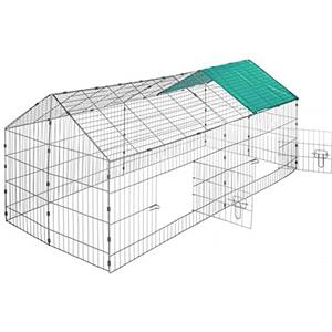 tectake® Gabbia da esterno per conigli, recinto con protezione parasole, griglia metallica resistente, conigliera, gabbia per piccoli animali, porcellini d'india, stabile, 180 x 75 x 75 cm - Verde