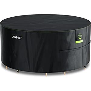 AWNIC Copertura Tavolo Esterno Impermeabile, Resistente ai Raggi UV Resistente allo Strappo Copertura per Mobili da Giardino, 420D Poliestere Telo Copri Tavolo Esterno Ø160x71cm
