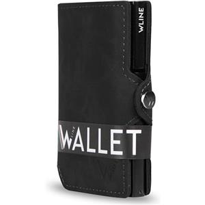 WLine Porta Carte di Credito Uomo e Donna Schermato in Pelle PU - Portafoglio Uomo Slim Rfid Compatto ed Elegante - Portatessere Uomo Tascabile (Nero Vintage senza Zip)