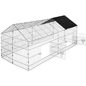 tectake® Gabbia da esterno per conigli, recinto con protezione parasole, griglia metallica resistente, conigliera, gabbia per piccoli animali, porcellini d'india, stabile, 180 x 75 x 75 cm - Nero