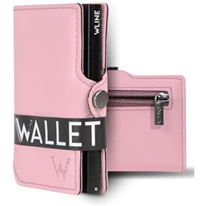 WLine Portafoglio Donna Piccolo con Portamonete Rfid Compatto ed Elegante - Porta Carte di Credito Donna e Uomo Schermato in Pelle PU - Portatessere Tascabile (Rosa e Nero Saffiano, Con Zip)