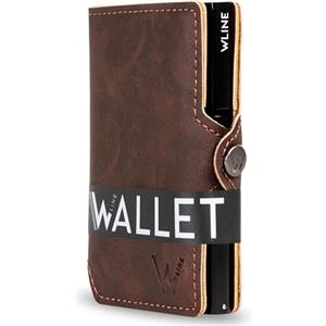 WLine Porta Carte di Credito Uomo e Donna Schermato in Pelle PU - Portafoglio Uomo Slim Rfid Compatto ed Elegante - Portatessere Uomo Tascabile (Marrone Scuro Vintage senza Zip)
