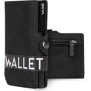 WLine Portafoglio Uomo Slim con Portamonete Rfid Compatto ed Elegante - Porta Carte di Credito Uomo e Donna Schermato in Pelle PU - Portatessere Uomo Tascabile (Nero Vintage con Zip)