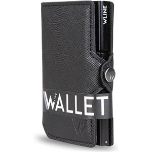 WLine Porta Carte di Credito Uomo e Donna Schermato in Pelle PU Saffiano - Portafoglio Uomo Slim Rfid Compatto ed Elegante - Portatessere Uomo Tascabile (Nero Saffiano senza Zip)