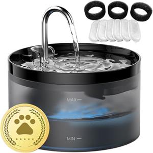 GIOTOHUN Fontanella per Gatti: Fontana per Gatti - 64oz Fontanella Gatto - Forma di Rubinetto - Pompa Dell'acqua Silenziosa - Filtraggio dei Peli Randagi - Nero - Contiene 6 Filtri +3 Spugne in Schiuma