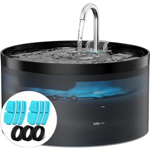 BEMOONY Fontanella per Gatti, 6 Pezzi Filtro + 3 Pezzi di Spugna, 3.2L Fontana per Gatti, Fontanella per Cani Pompa Ultra-Silenziosa con Luce Led, Filtraggio Profondo, Serbatoio Dell'Acqua Traslucido