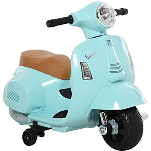 HOMCOM Moto Elettrica per Bambini 6V con Licenza Ufficiale Vespa Batteria, Motorino Elettrico per Bambini da 18-36 Mesi con Fari e Clacson, 66.5x38x52cm, Verde