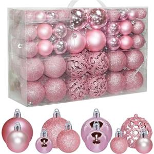 ZFYQ 100 Palle di Natale, Set di Palline per Albero di Natale, Palline Decorative da Appendere 3/4/6cm, Adatte per Alberi di Natale, Finestre, Ghirlande Natalizie, Decorazioni Natale, Pink